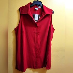 Studio C vibrant red sleeveless tunic blouse shirt top